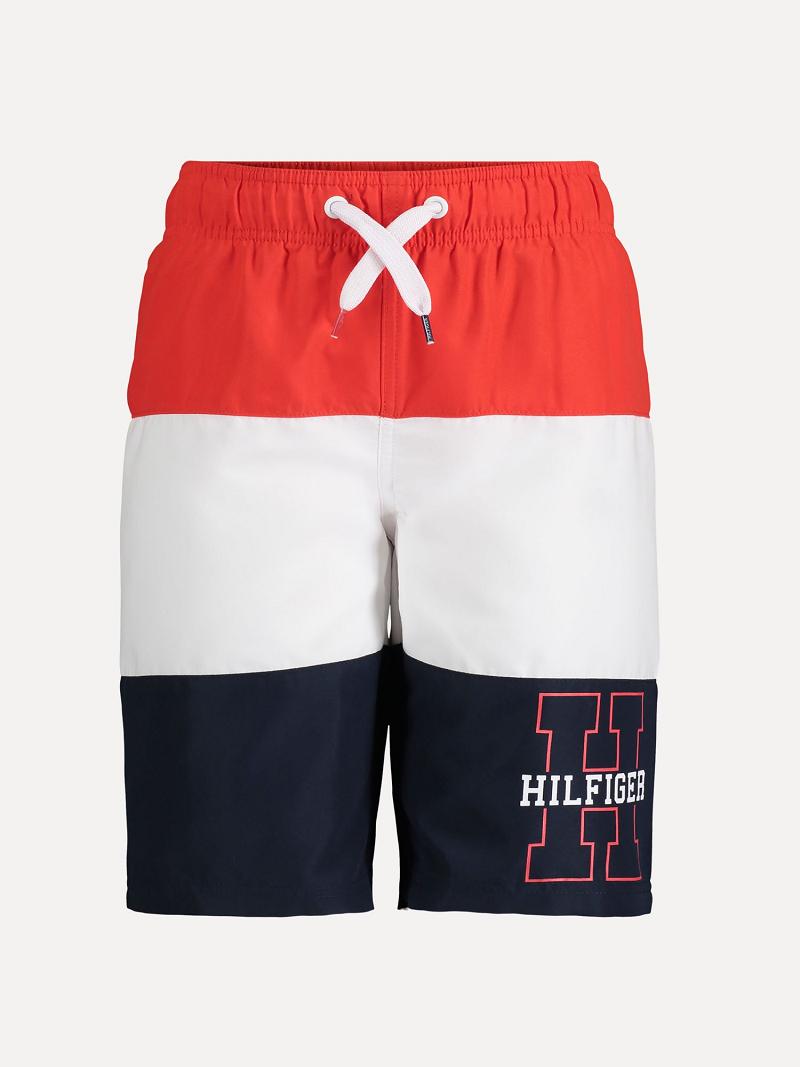 Fiú Tommy Hilfiger Big Block Stripe Trunk Úszóruhák Piros | HU 2227WNB